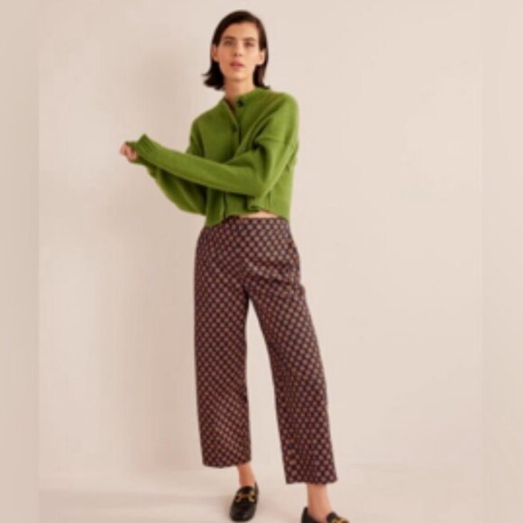 Boden Sunflower Geo Floral Printed Straight Crop Workwear Pants Size 8 Petite - Picture 1 of 6